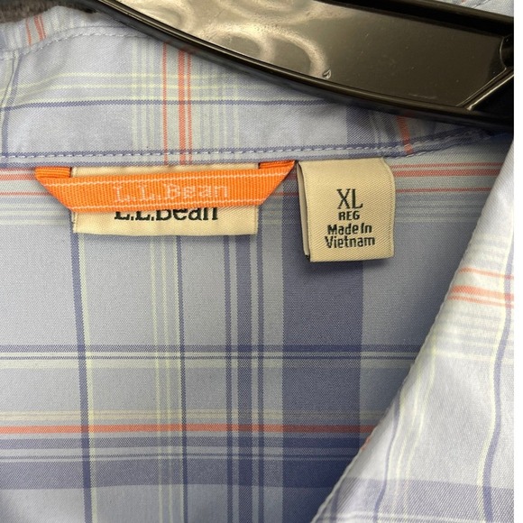 LL Bean Women XL Plaid Button Down Shirt BluePurple Hiking Travel Polyester NWOT - Picture 4 of 5